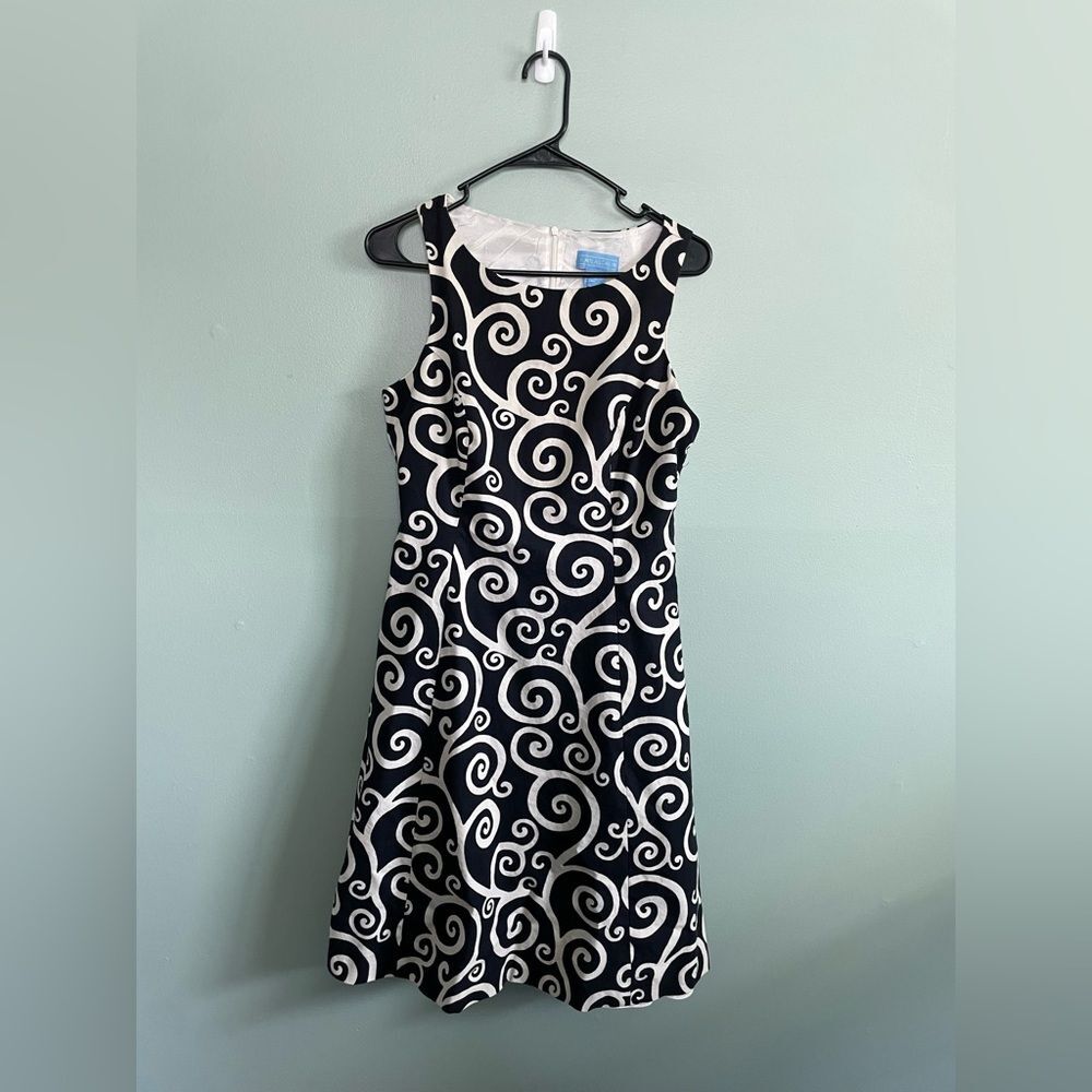 J McLaughlin Black and White Swirl A Line 100% Cotton Dress Sz 8